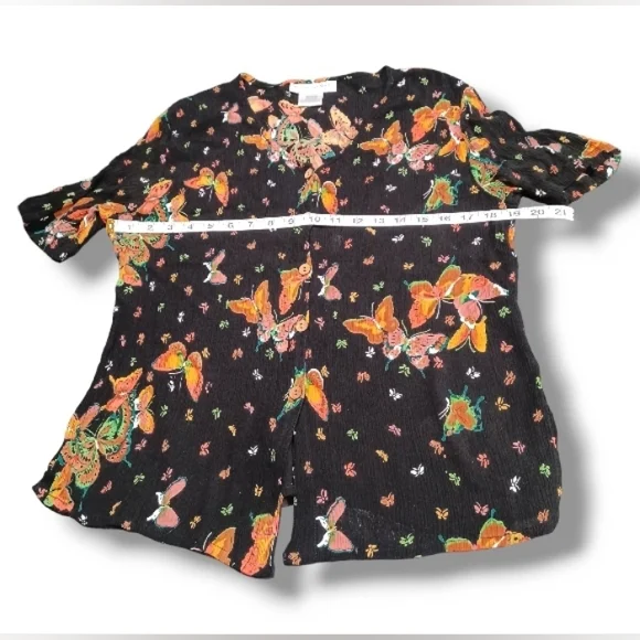90s Butterfly Slinky Crepe Jacqueline Lauren Stretch Button Up Whimsygoth Blouse - Picture 9 of 16